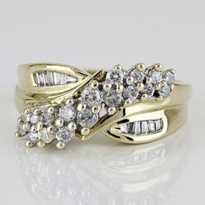 Vintage 10K Yellow Gold and Diamond Waterfall Cocktail / Anniversary Band Ring
